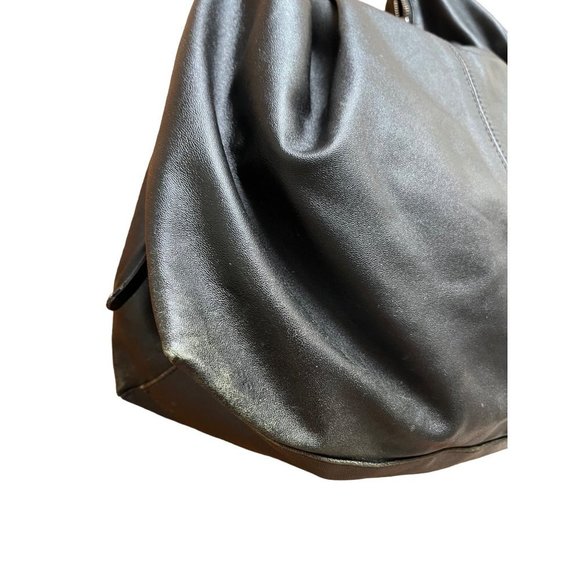 Armani Exchange Pleated Napa Leather Hobo Bag Nickel Logo Plate Hardware Slouch - Picture 13 of 16